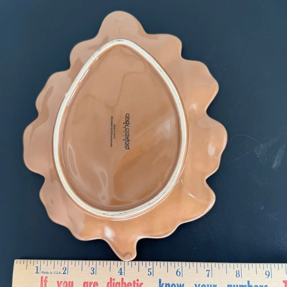 Cindy Crawford Harvest Leaf Platter Brown Stoneware Ceramic Autumn Fall Plate